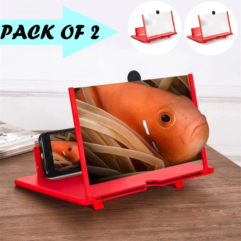 Pack of 2 Foldable 3D Mobile Phone Screen Magnifier Holder Stands with HD Zoom and Adjustable Angle