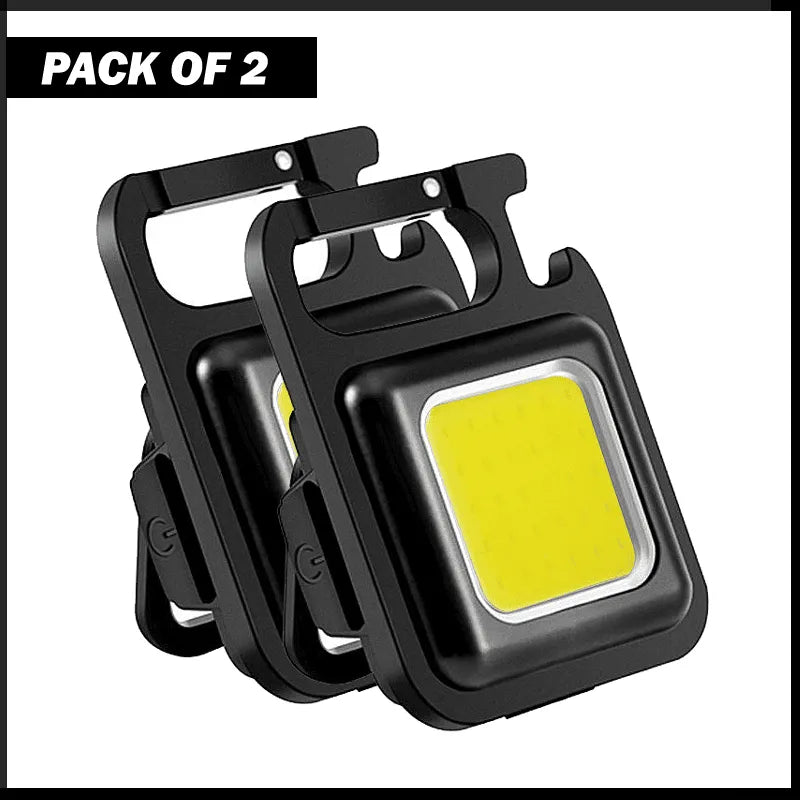 Pack of 2 Portable Multifunctional Super Bright COB Rechargeable Keychain Lights with Magnetic Base Bottle Opener and 4 Lighting Modes for Camping and Emergency Use