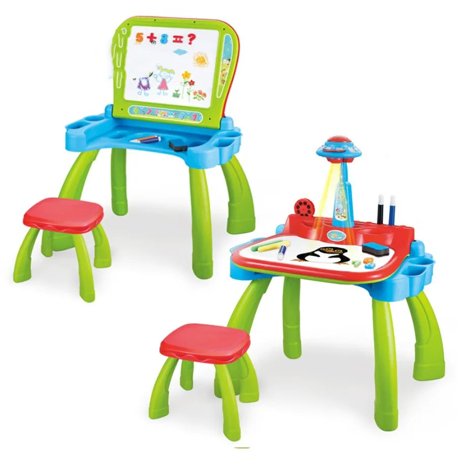 2 in 1 Drawing Board and Art Projector Magnetic Desk with Accessories for Kids