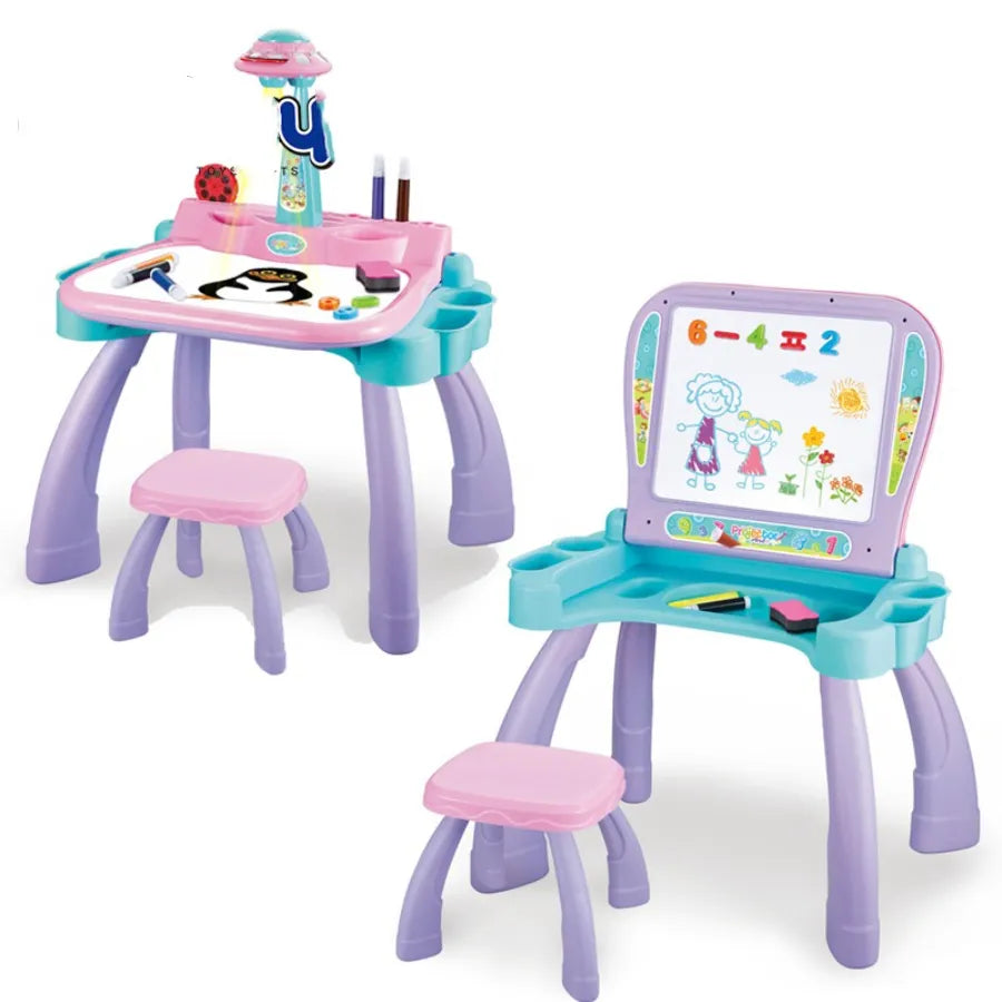 2 in 1 Drawing Board and Art Projector Magnetic Desk with Accessories for Kids