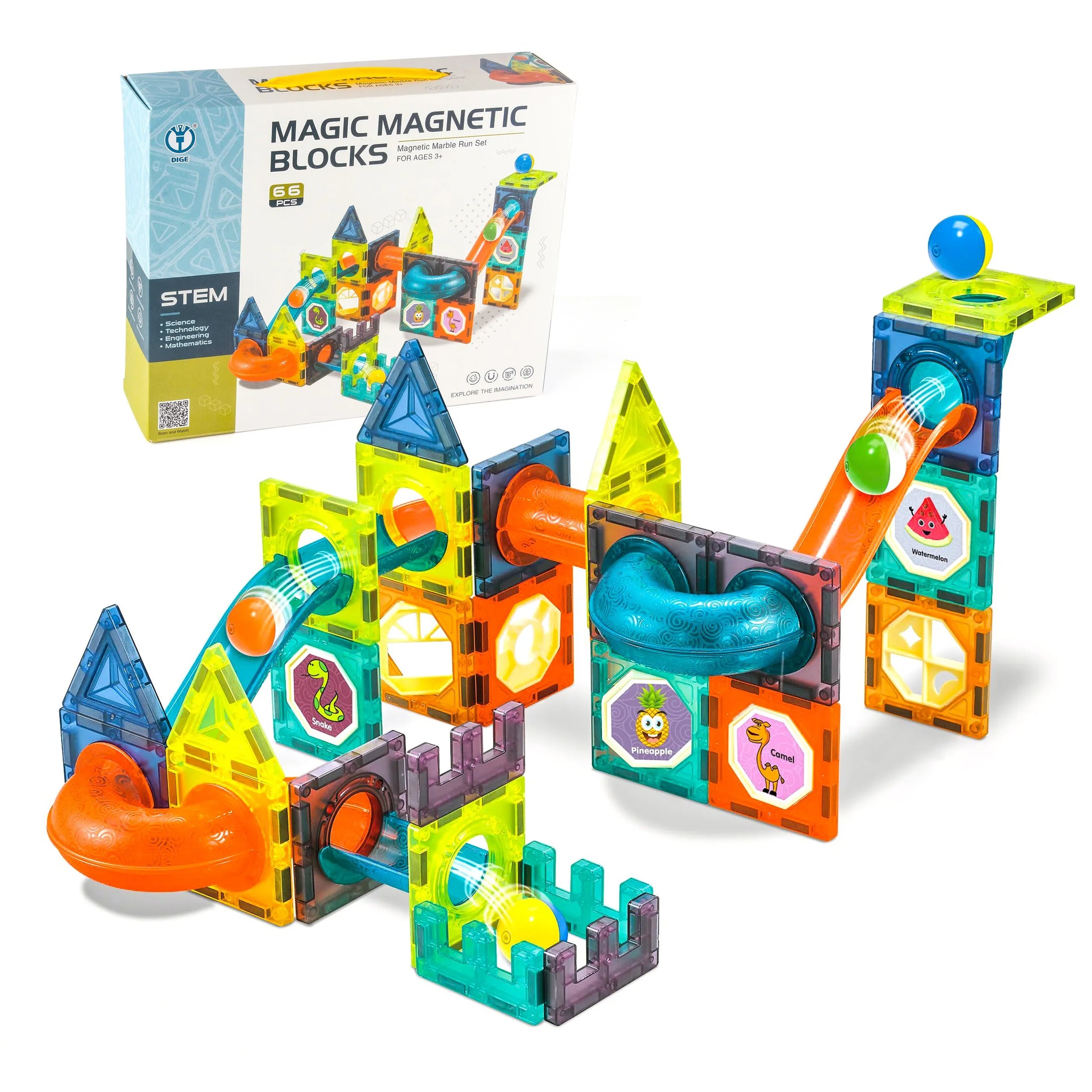 66 Piece Magnetic Educational Building Blocks Set Safe PVC Construction Toy for Kids Ages 2+ STEM Learning Multicolor Block Kit