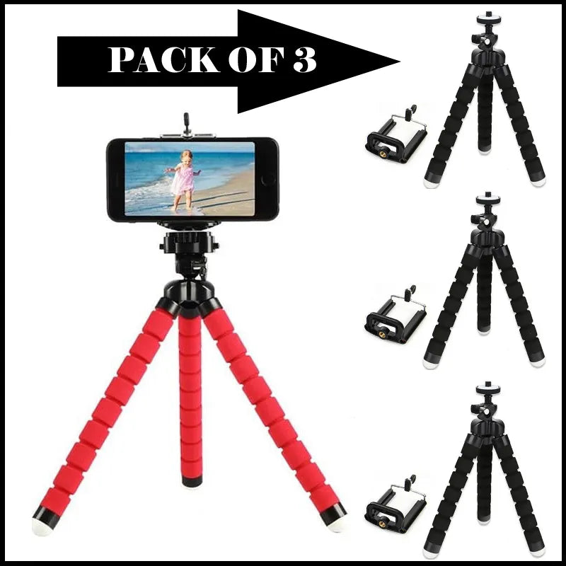 Pack of 3 Portable Flexible Sponge Adjustable Octopus Tripod Phone Stands