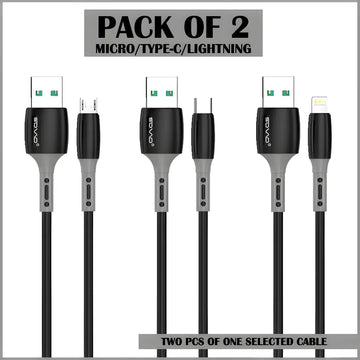 SOVO SC005 PRIME Pack of 2 Fast Charging Data Cables 3.4A Micro USB Type C Lightning 1 Meter High Speed Sync