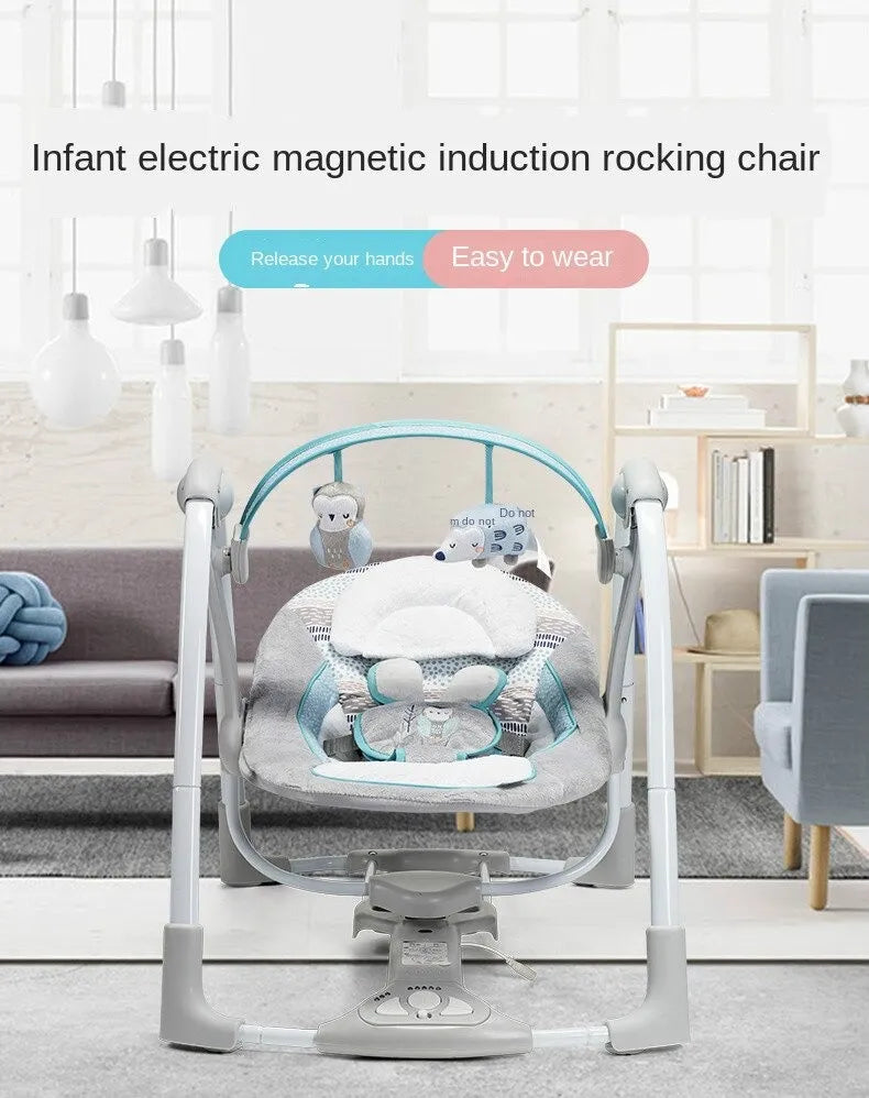 Ingenuity Portable Electric Baby Cradle Infant Swing Rocking Chair Bassinet Foldable 5 Speed Swing with Music Nature Sounds Plush Toys 5 Point Harness for Newborns up to 20 Pounds