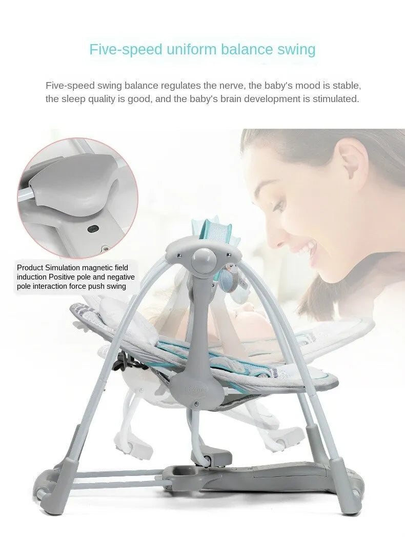 Ingenuity Portable Electric Baby Cradle Infant Swing Rocking Chair Bassinet Foldable 5 Speed Swing with Music Nature Sounds Plush Toys 5 Point Harness for Newborns up to 20 Pounds