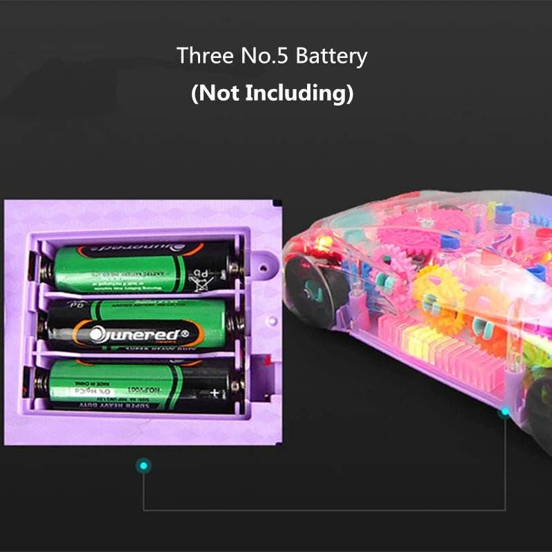 Electric Universal Gear Mechanical Concept Colorful Light Music Transparent Toy Car - Al-Raheem Imports