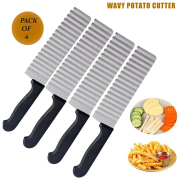 Pack of 4 Stainless Steel Wavy French Fries Cutter Waving Knife Zigzag Blade Silver