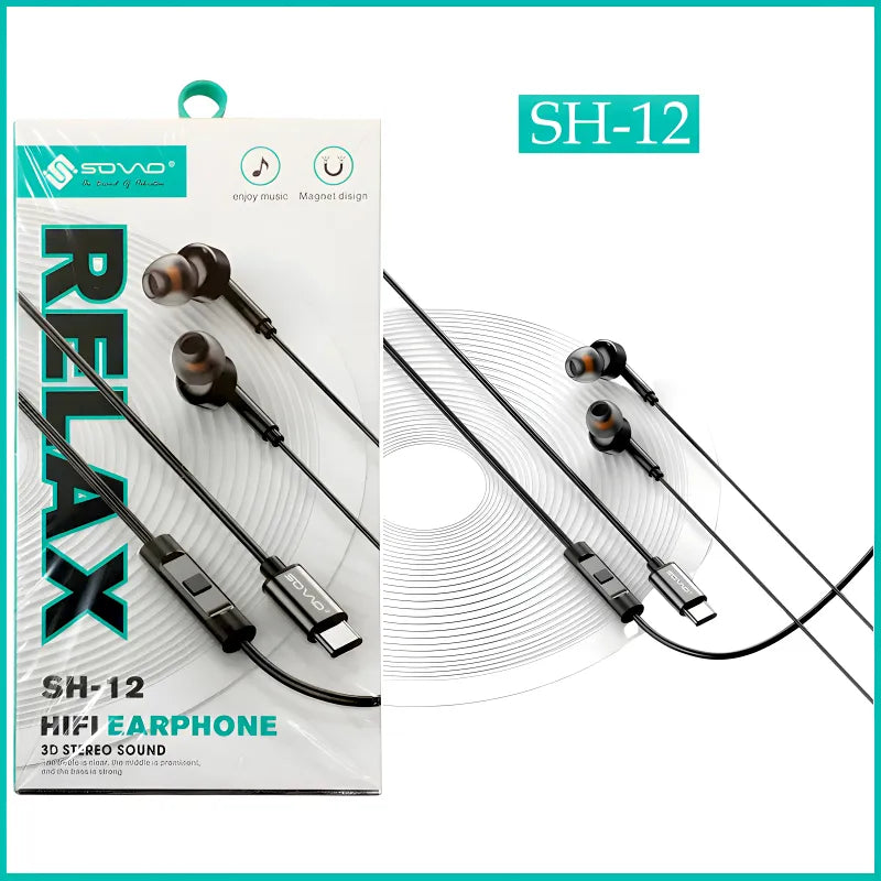 SOVO SH12 RELAX Type C 3D Stereo Handsfree HiFi Earphones with Magnetic Suction Noise Reduction Comfort Fit