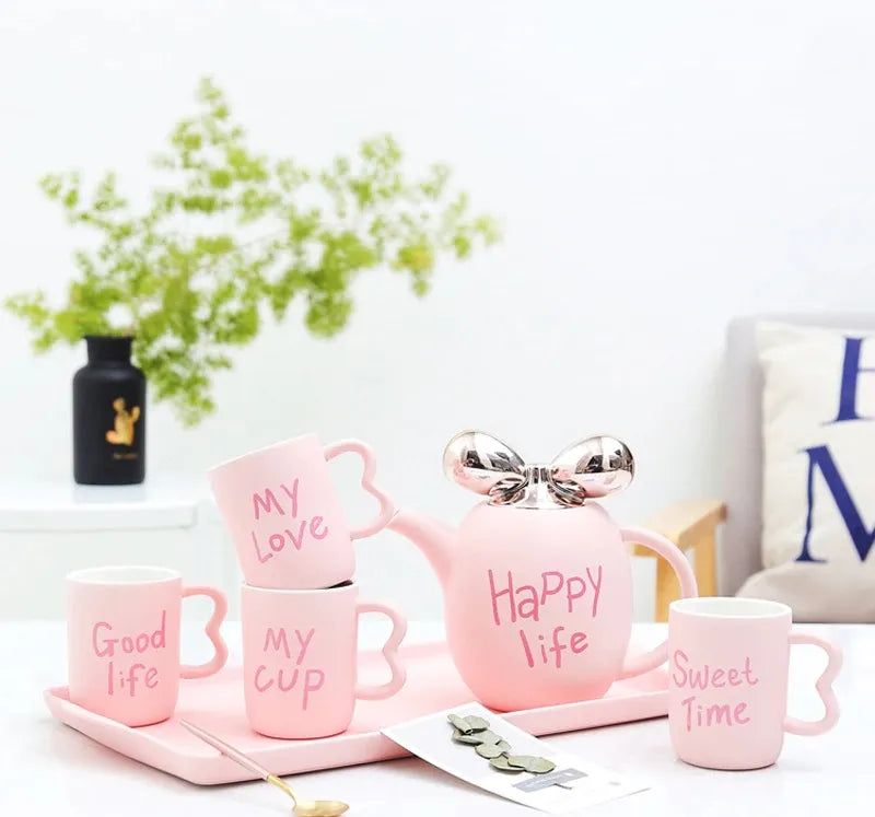 European Style Luxury Ceramic Coffee and Tea Cup Set 240ml with 1000ml Pot