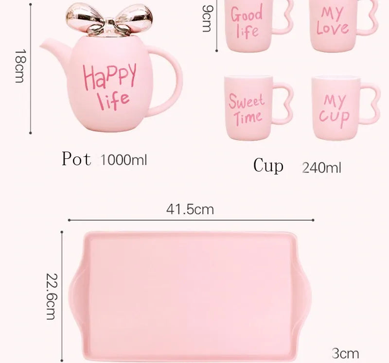 European Style Luxury Ceramic Coffee and Tea Cup Set 240ml with 1000ml Pot