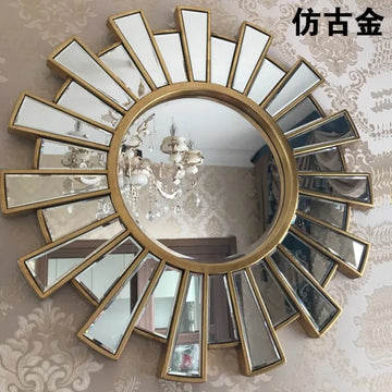 European Modern Fireplace Decorative Round Wall Mirror with Large Resin Frame
