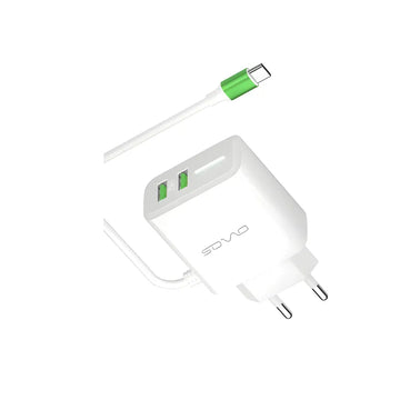 SOVO SG-72 Lazer 3.4A Dual USB Fast Charger with Type-C Cable & LED Light