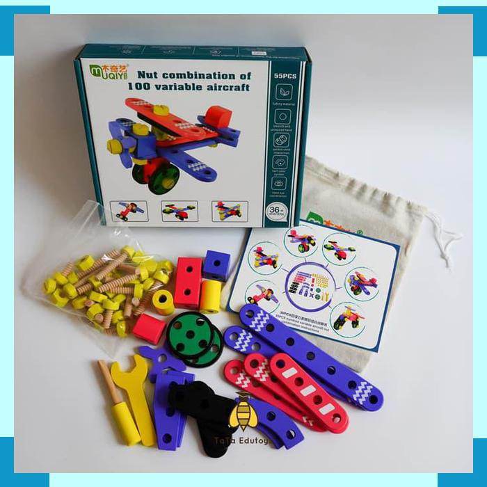Nuts Bolts 100 Variations Aircraft Assemble Educational Kids Toy with 55 Pieces for DIY Construction - Al-Raheem Imports