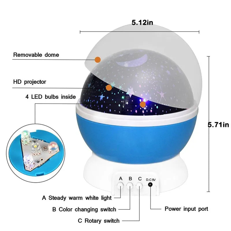 LED Rotating Night Light Projector Children USB Rechargeable Star Moon Pattern Lamp with Warm Yellow Night Mode