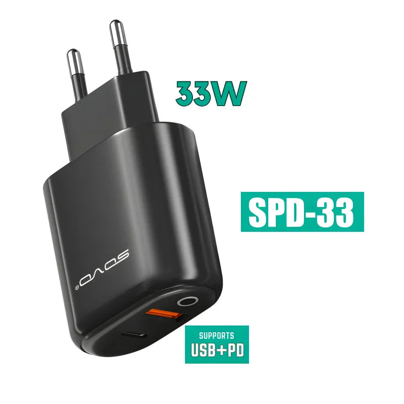 SOVO Racer SPD-33 33W USB + PD Fast Charging Adapter with Intelligent Chip