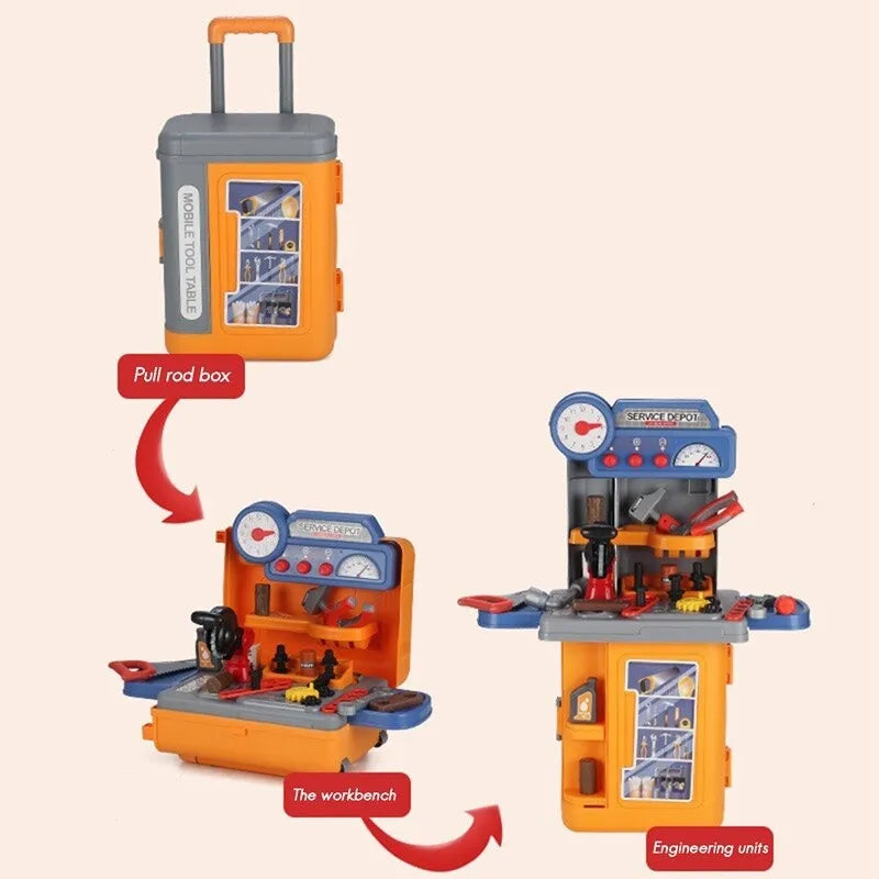 3 in 1 Carpenter Engineer Role Play Suitcase 39 Piece Pretend Playset for Toddlers