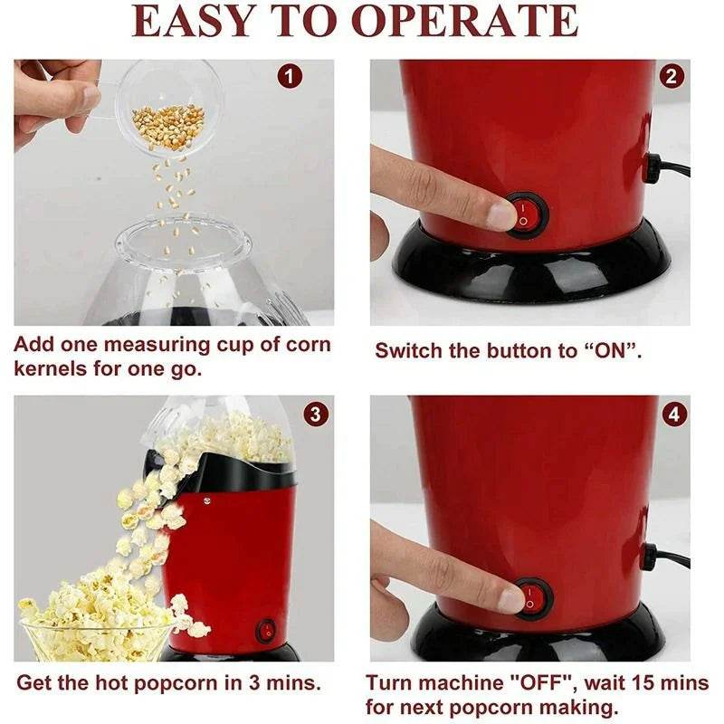 Popcorn Maker Hot Air Popcorn Popper 1200W With Measuring Cup Oil Free Home Party Corn Machine - Al-Raheem Imports
