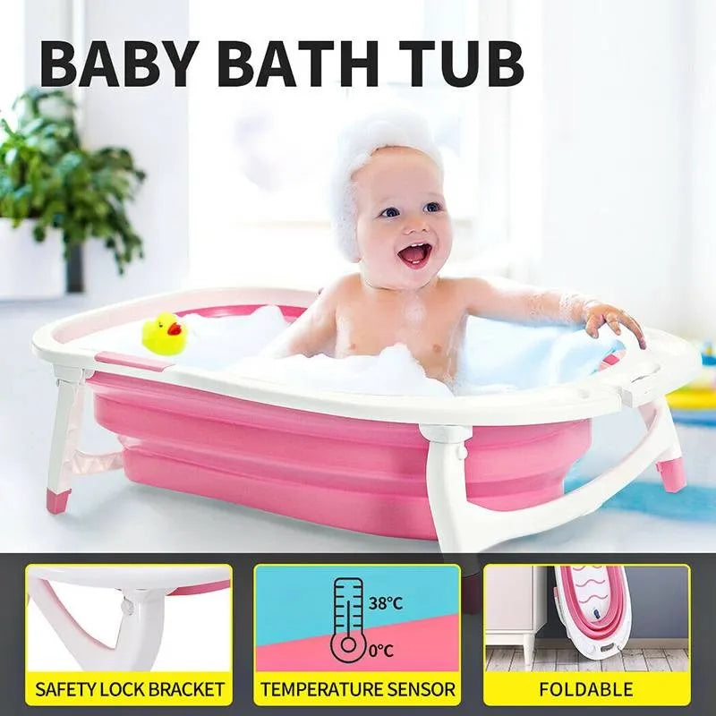 Foldable Baby Bathtub with Temperature Sensor for Infants 0-6 Years