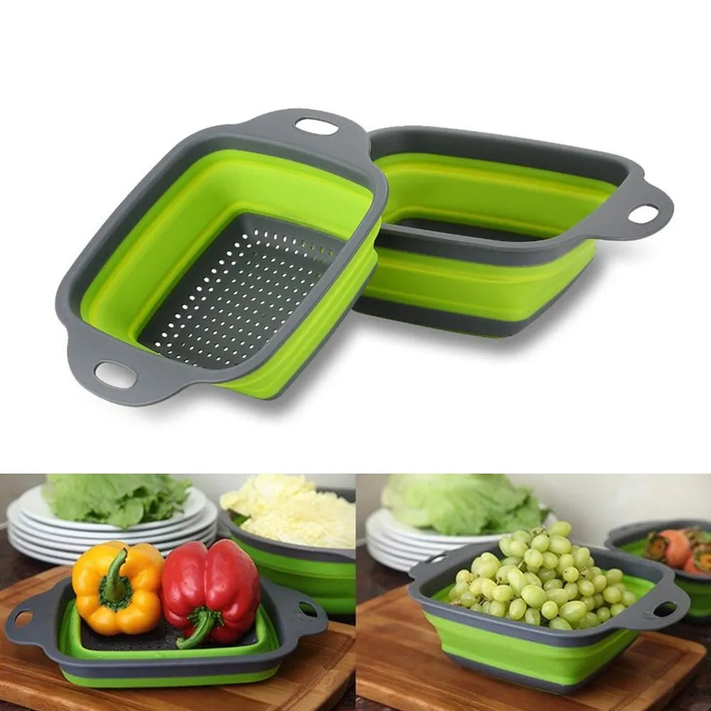Foldable Silicone Square Drain Basket Kitchen Collapsible Fruit and Vegetable Strainer