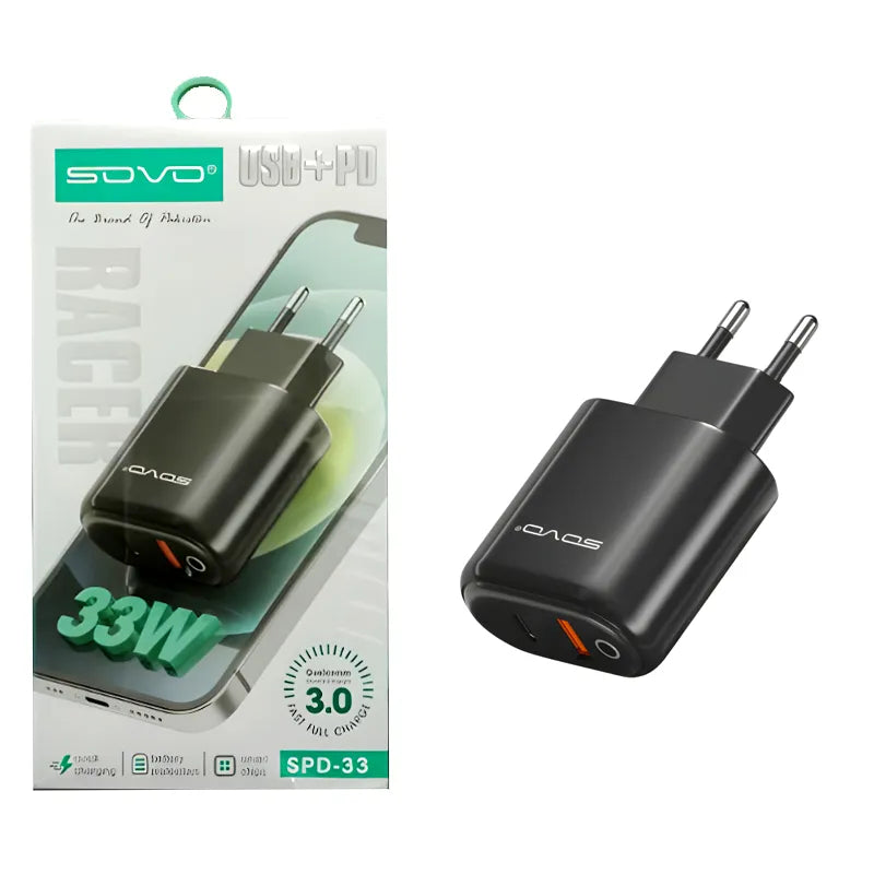 SOVO Racer SPD-33 33W USB + PD Fast Charging Adapter with Intelligent Chip