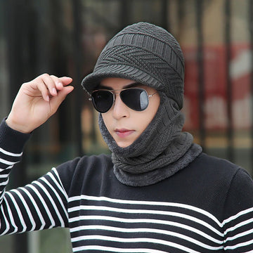 Warm Velvet Thickened Wool Balaclava Beanie with Visor Full Face Cover Neck Warmer Unisex Winter Hat for Men Women