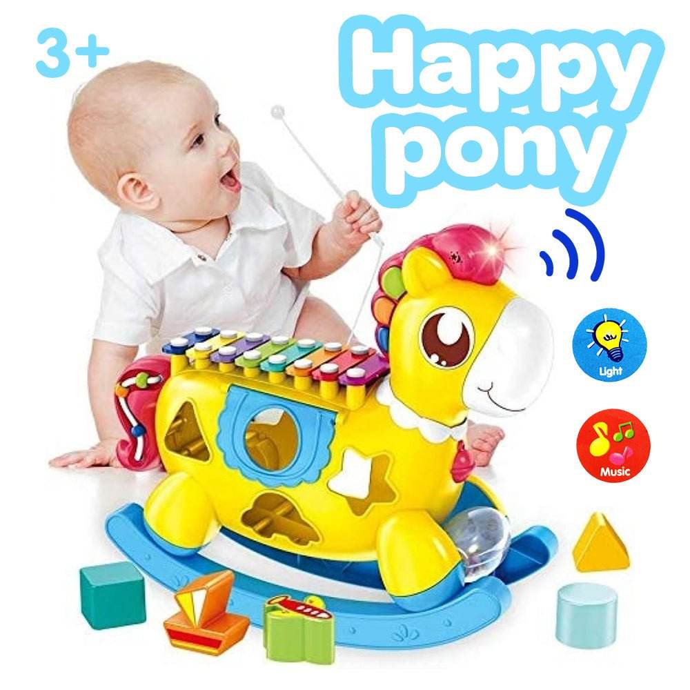 Happy Pony Musical Xylophone Toy with Lights & Geometric Shapes for Kids 3+ - Al-Raheem Imports