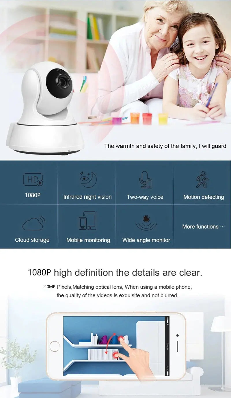 HD 1080P Wireless IP Security Camera WiFi Indoor Surveillance Monitor with Night Vision Two Way Audio Motion Detection