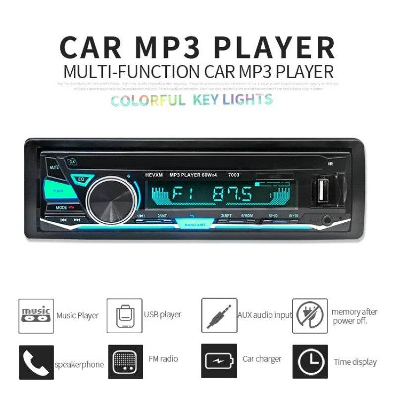 HEVXM Multifunction Car MP3 Radio Player With Color Lights MP3 Player FM Radio USB AUX Hands Free Calling - Al-Raheem Imports
