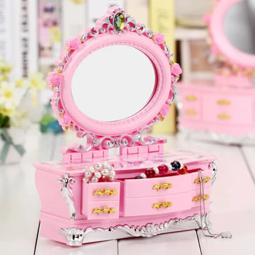 Creative Music Makeup Box with Drawer and Dancing Princess Jewelry Organizer