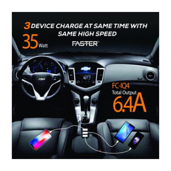 Intelligent 35W Turbo Car Charger with LED Ring and Triple USB Ports