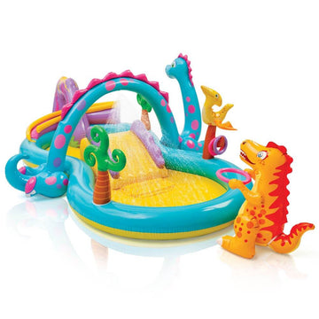 Intex 57135 Dinoland Inflatable Paddling Pool Play Center with Dino Arch Sprayer and Fun Ball Games - Al-Raheem Imports