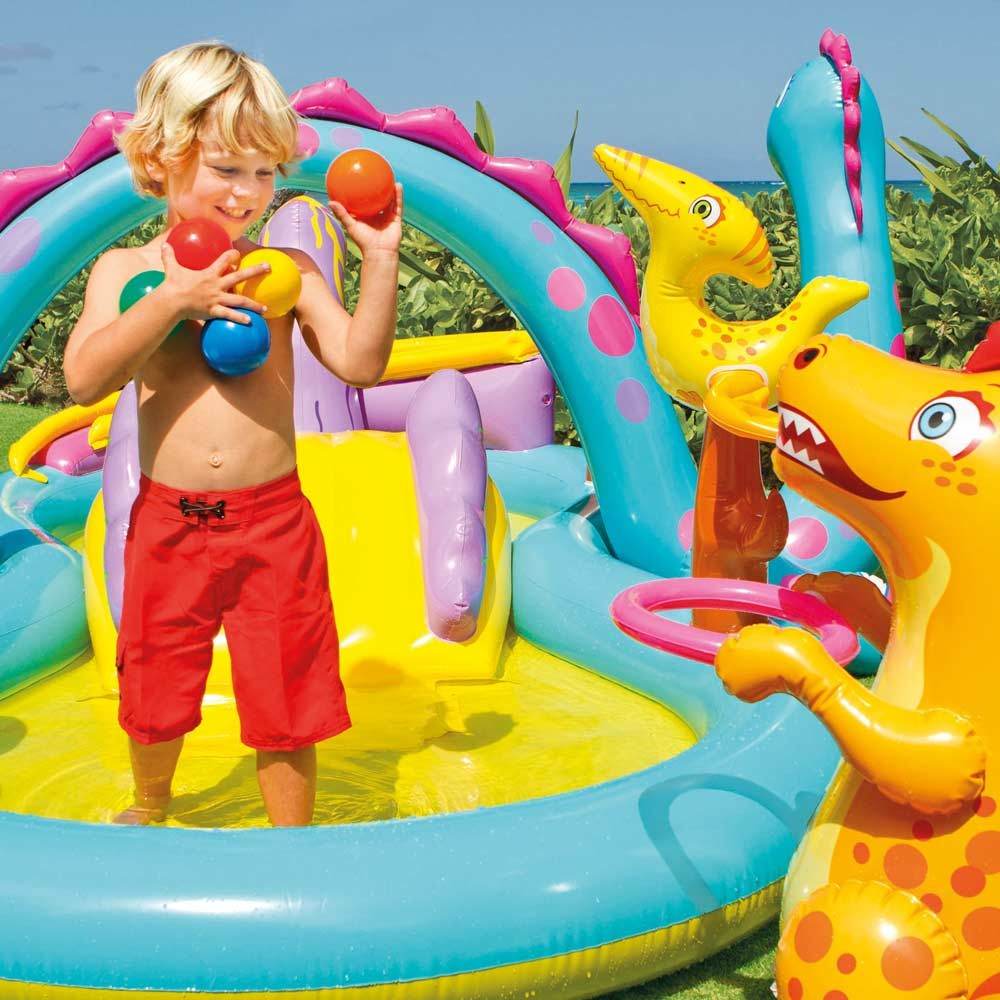 Intex 57135 Dinoland Inflatable Paddling Pool Play Center with Dino Arch Sprayer and Fun Ball Games - Al-Raheem Imports