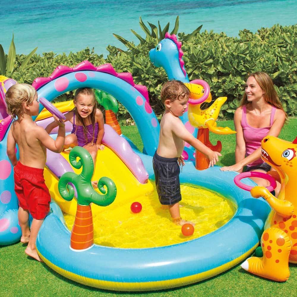 Intex 57135 Dinoland Inflatable Paddling Pool Play Center with Dino Arch Sprayer and Fun Ball Games - Al-Raheem Imports