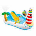 Fishing Fun Play Center Inflatable 57162 Kiddie Swimming Pool with Palm Tree Sprinkler, Slide, & Colored Balls - Al-Raheem Imports
