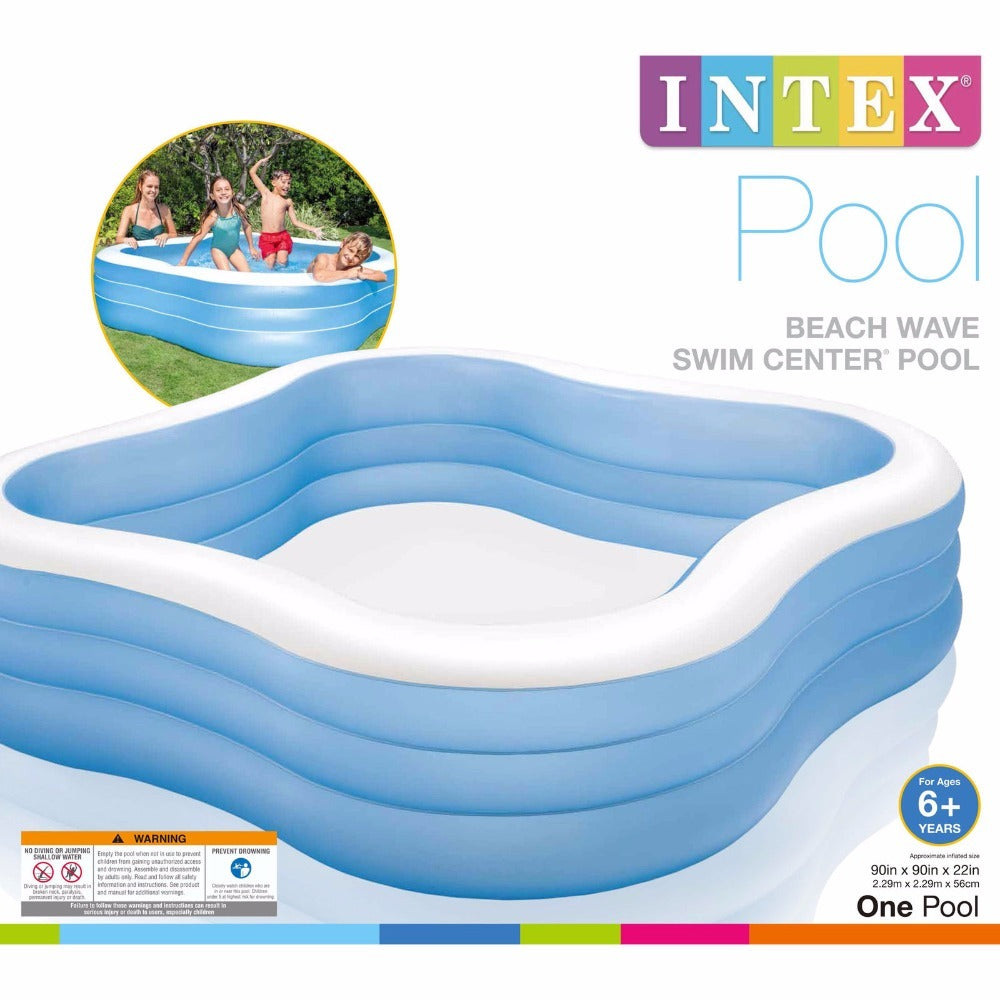 90" x 90" x 22" Swim Center Family Inflatable Swimming Pool with Drain Plug and See-Through Windows