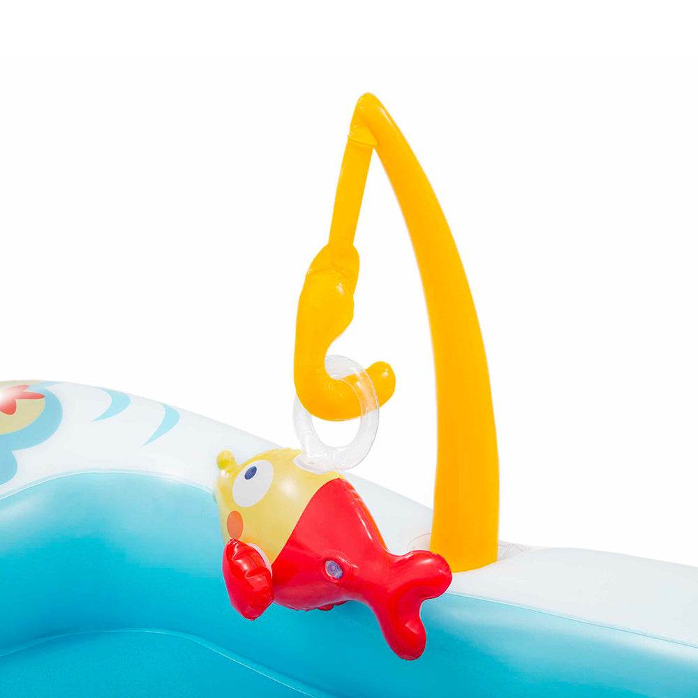 Fishing Fun Play Center Inflatable 57162 Kiddie Swimming Pool with Palm Tree Sprinkler, Slide, & Colored Balls - Al-Raheem Imports