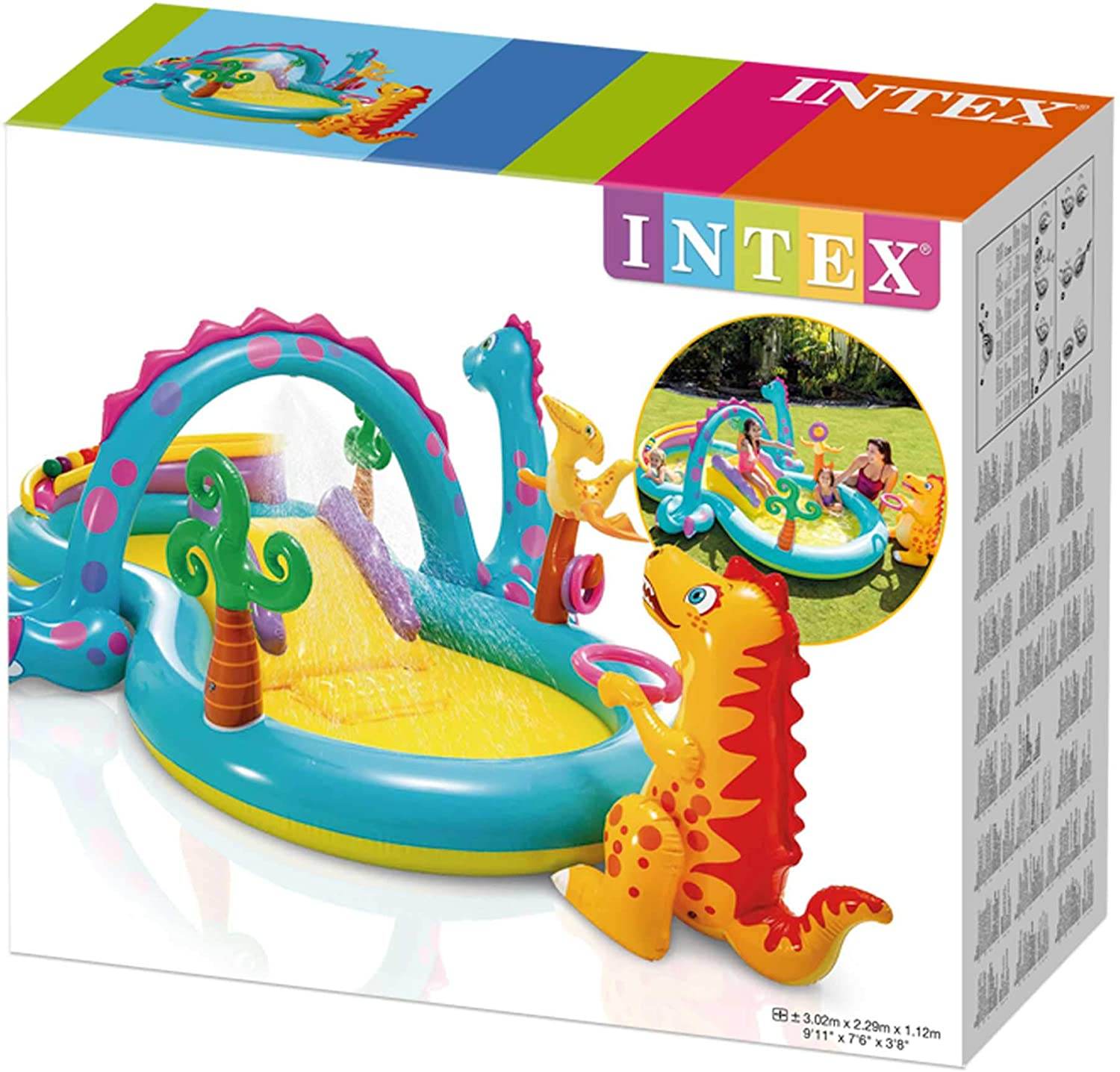 Intex 57135 Dinoland Inflatable Paddling Pool Play Center with Dino Arch Sprayer and Fun Ball Games - Al-Raheem Imports