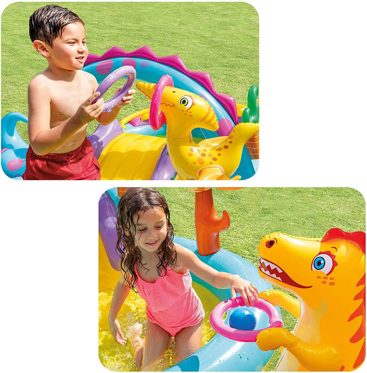 Intex 57135 Dinoland Inflatable Paddling Pool Play Center with Dino Arch Sprayer and Fun Ball Games - Al-Raheem Imports
