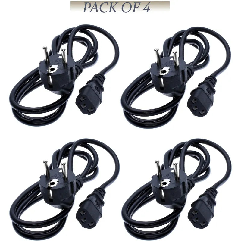 Pack of 4 AC Copper Power Cable Extension Cord for PC, Monitor, and Printer