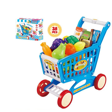 38Pcs Kid Mini Shopping Cart Toy with Flexible Wheels and Colorful Detachable Trolley for Ages 0-2 Years