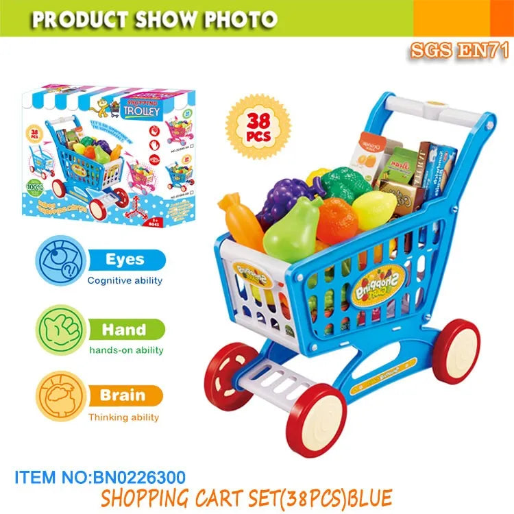 38Pcs Kid Mini Shopping Cart Toy with Flexible Wheels and Colorful Detachable Trolley for Ages 0-2 Years