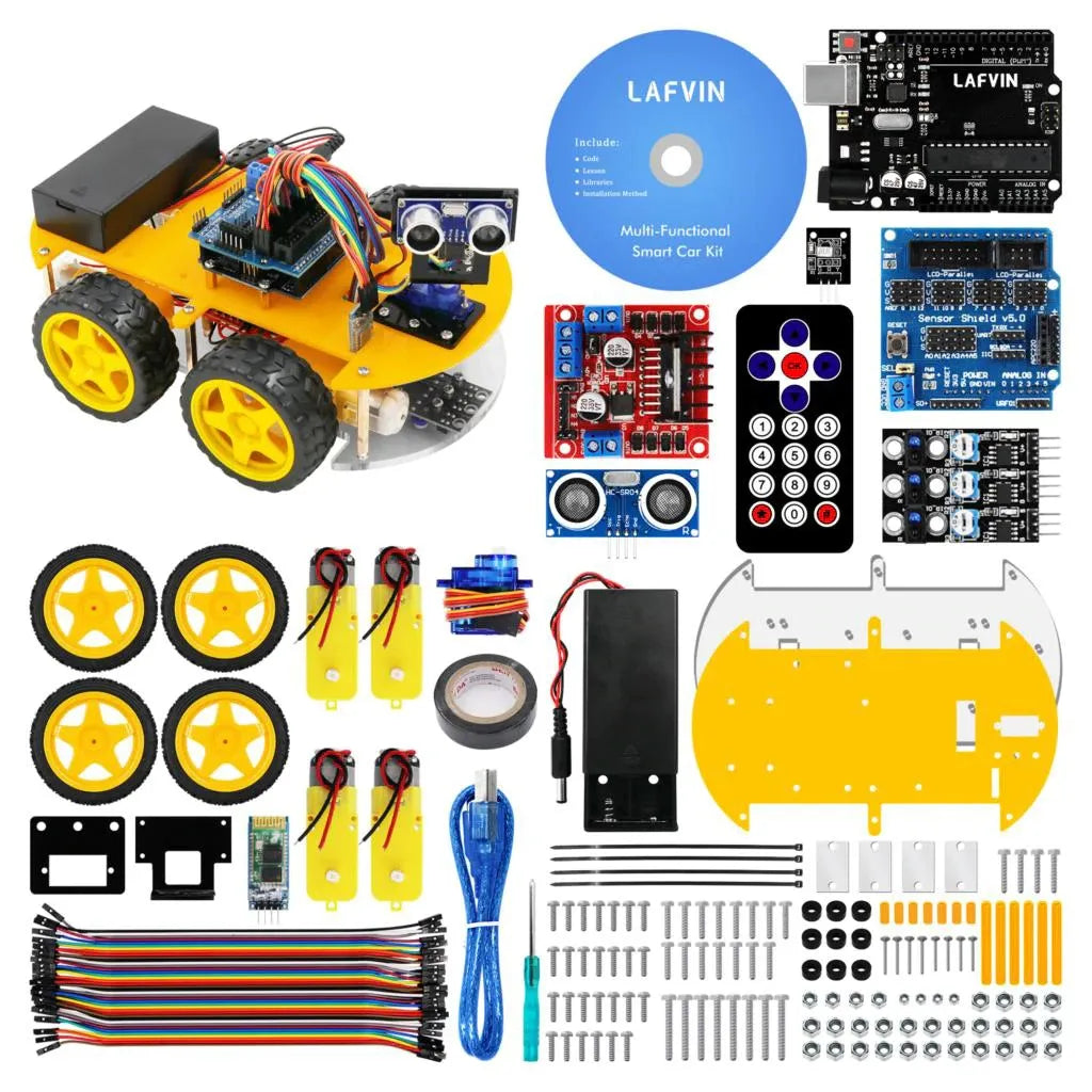 LAFVIN Multi-Function 4WD Robot Car Kit with Ultrasonic Module and Arduino R3