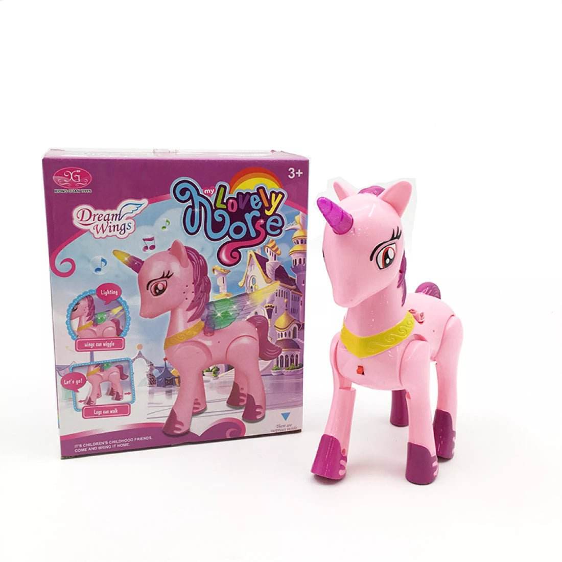 Lovely Dream Horse Pony Walking Music Lights Wiggle Wings Toy Kids 3+ - Al-Raheem Imports