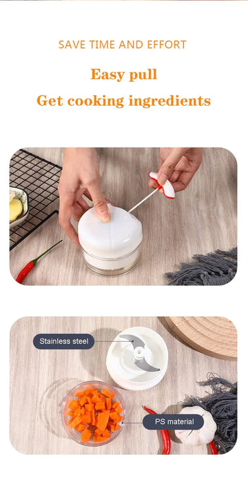 Mini Manual Food Chopper Garlic Grinder 170ml Pull Cord Vegetable Processor Handheld Multi Function Kitchen Tool