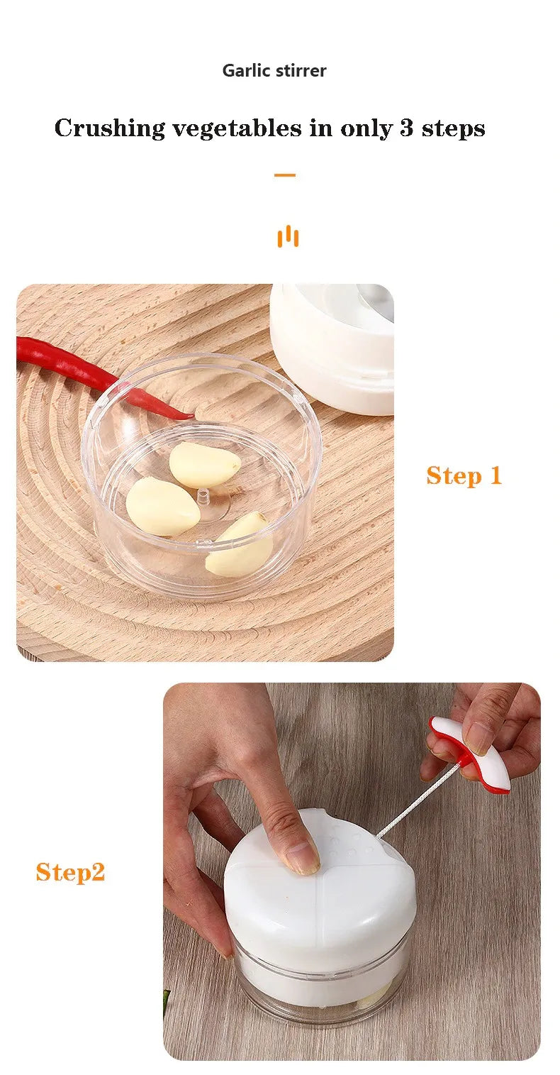 Mini Manual Food Chopper Garlic Grinder 170ml Pull Cord Vegetable Processor Handheld Multi Function Kitchen Tool