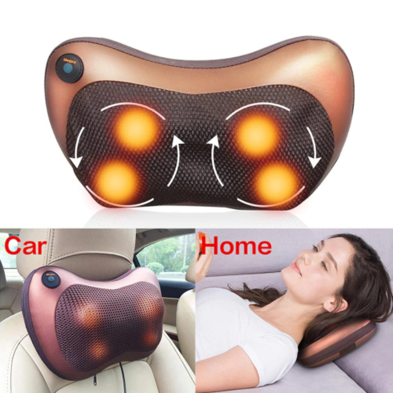 Multi-Function Electric Cervical Massage Pillow with Deep-Kneading Heated Nodes 4 Massage Heads Brown