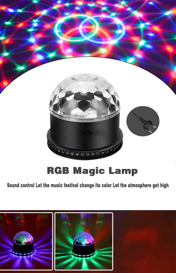 Sound Activated Auto Rotating LED Magic Ball Disco Lamp RGB 15W