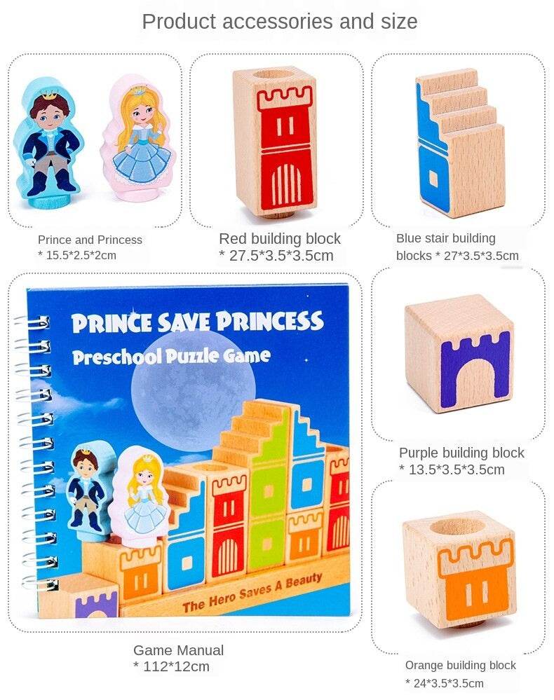 Wooden Building Blocks Toy Prince Save The Princess Interactive Game For Kids 3D Blocks - Al-Raheem Imports