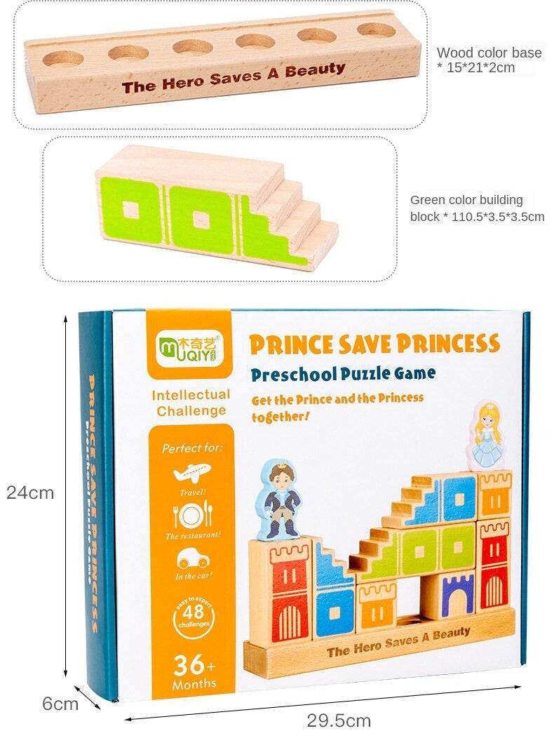 Wooden Building Blocks Toy Prince Save The Princess Interactive Game For Kids 3D Blocks - Al-Raheem Imports