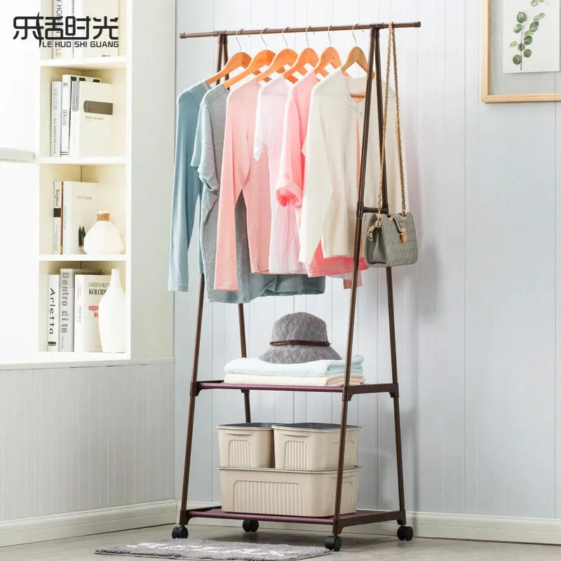 Multifunction Triangle Clothes Hanger Coat Rack with Wheels for Bedroom Storage